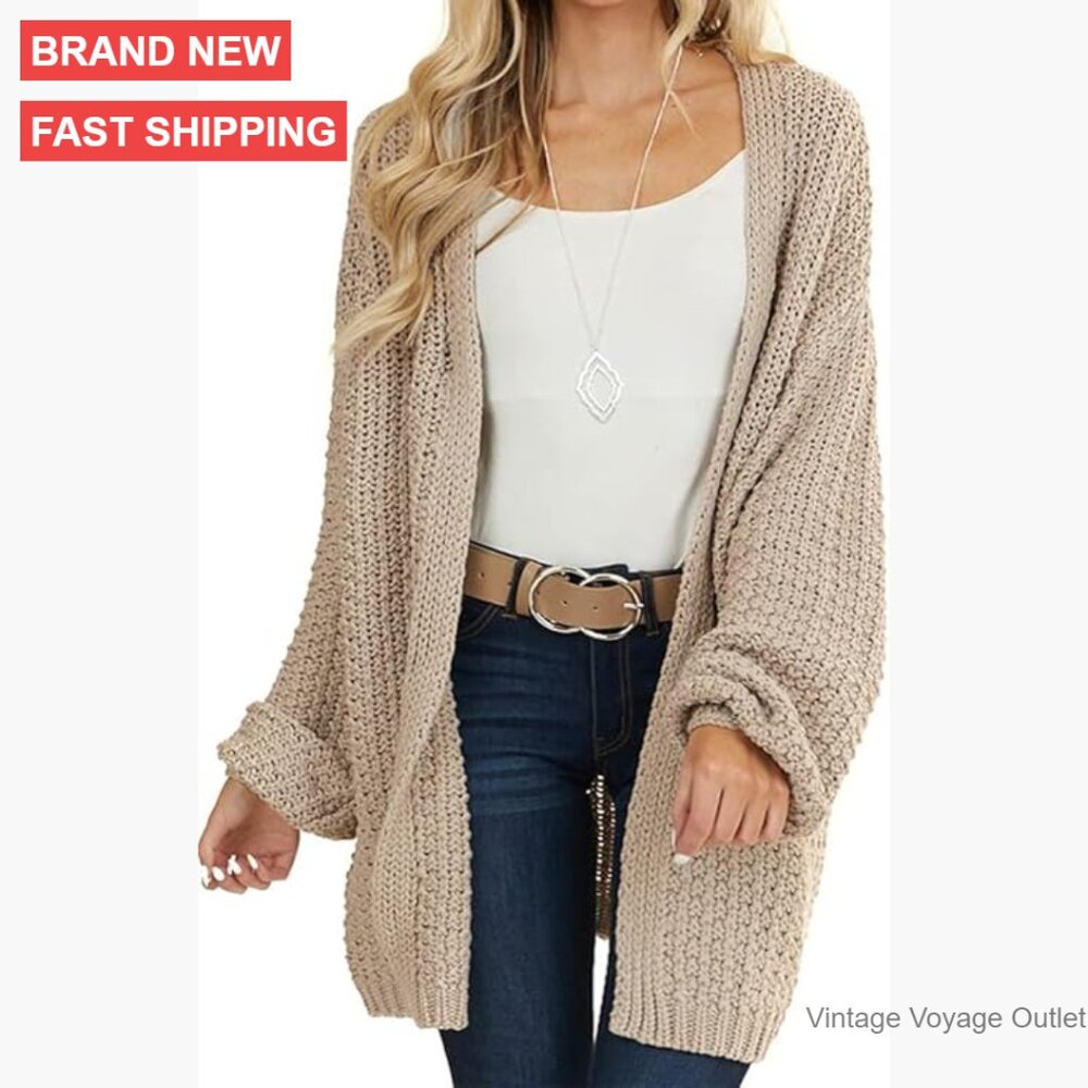 Chunky Knit Open Front Cardigan, Long Sleeve Oversized Sweater, Loose Fit